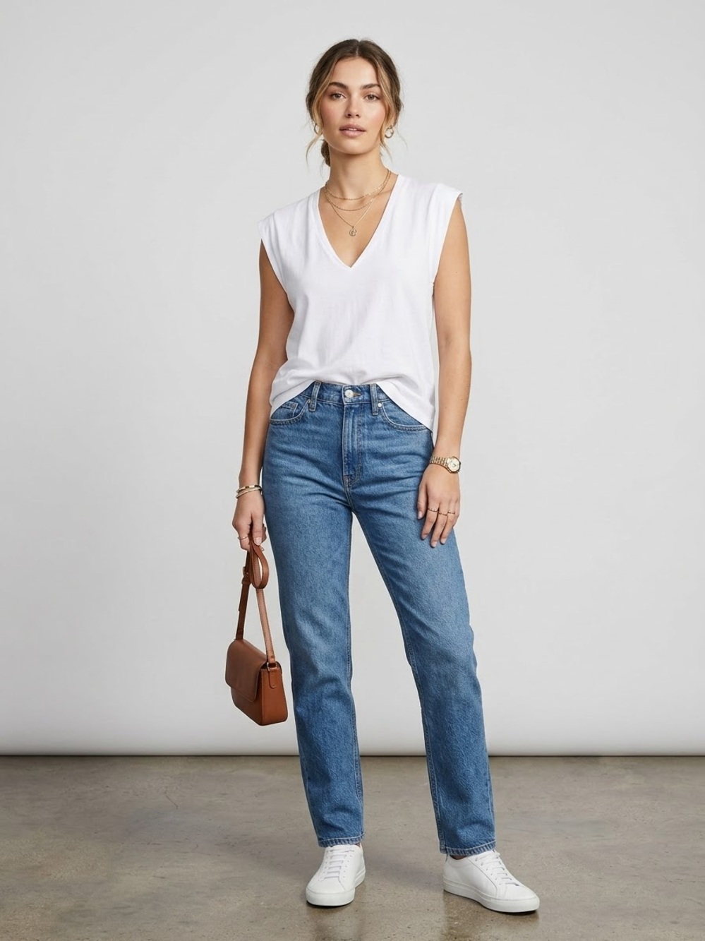 Frame Denim White V-Neck Cap Sleeve Organic Cotton T-Shirt Medium Blanc
